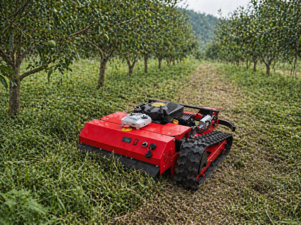 Remote-controlled tracked mini lawnmower 