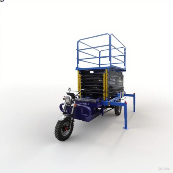 The electric tricycle lift can raise the vehicle to a height of six meters