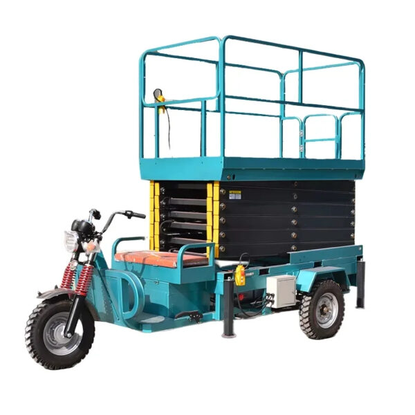 Three-wheeled scissor lift vehicle